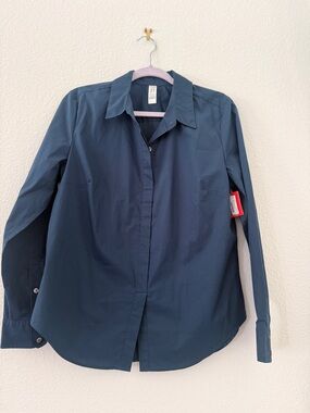SPANX Long-Sleeve Dress Shirt - Navy Blue